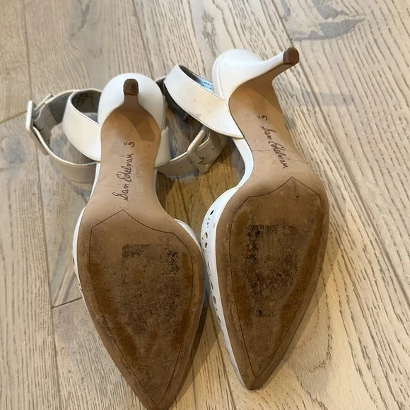 Sam Edelman White Laser Cut Buckle Strap Heels Size 6.5 - Picture 5 of 5